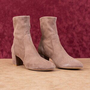 Stuart Weitzman Women Flareblock 60 Taupe Suede Slip-on Ankle Dress Boots sz 8.5